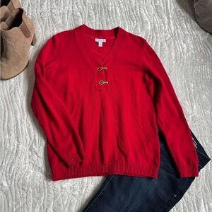 EUC!❤️ Charter Club Vibrant Red V-Neck Sweater with Toggle Accent